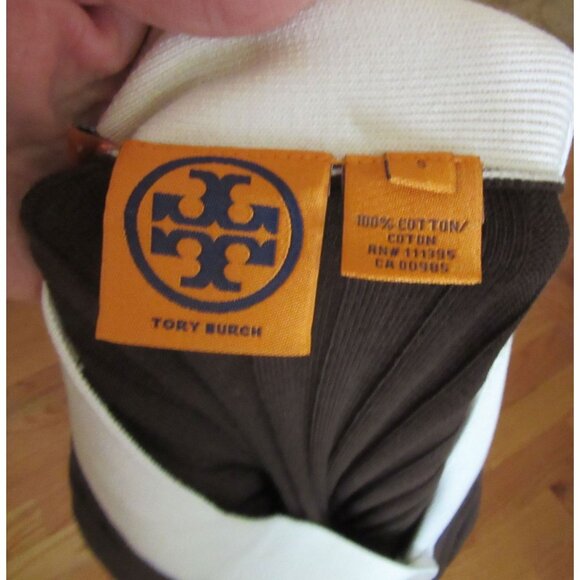 Tory Burch Ribbed Cotton Brown & Cream Button Down Cardigan S - Picture 7 of 7